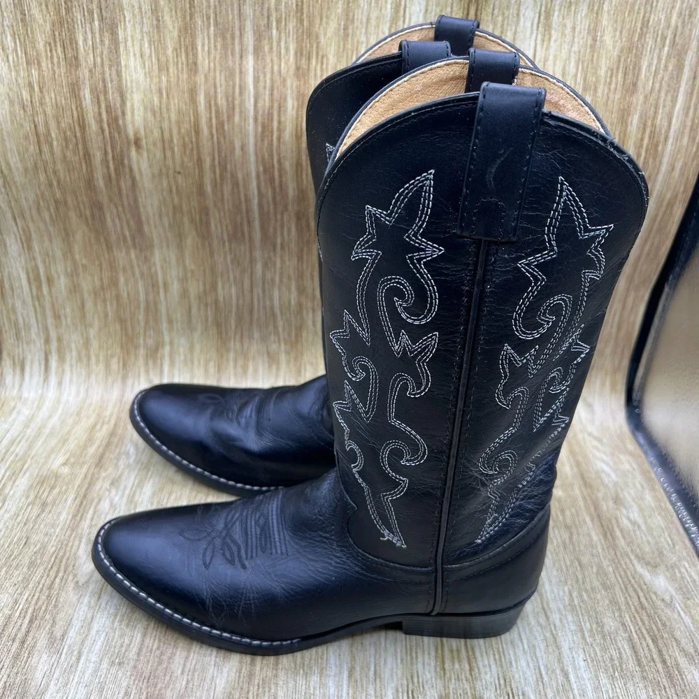 Justin Western Boots Kids‎ Size 4.5 D Black Leather Contrast Stitch 6001 Y